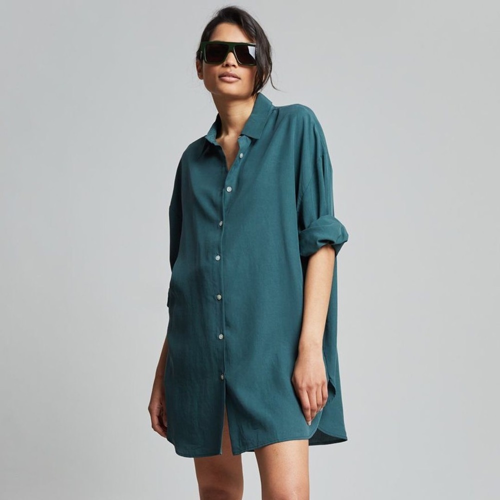 The Frankie Shop Mar Oversized Shirr - Sea Green